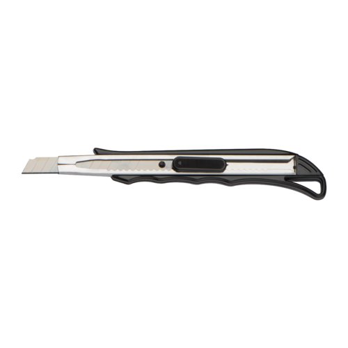 Cutter di sicurezza nero con lama retrattile.