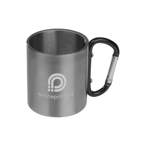 Tazza in metallo nera con manico a moschettone.