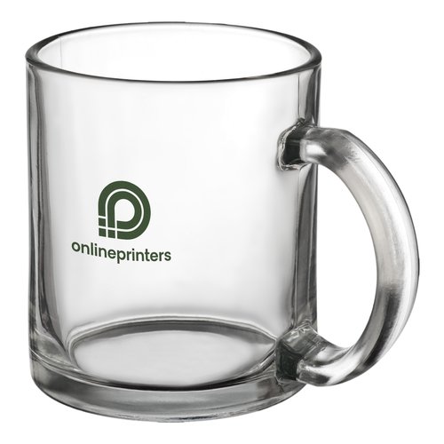 Tazza in vetro trasparente con manico.