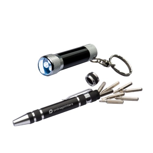Set di cacciaviti nero con torcia a LED.