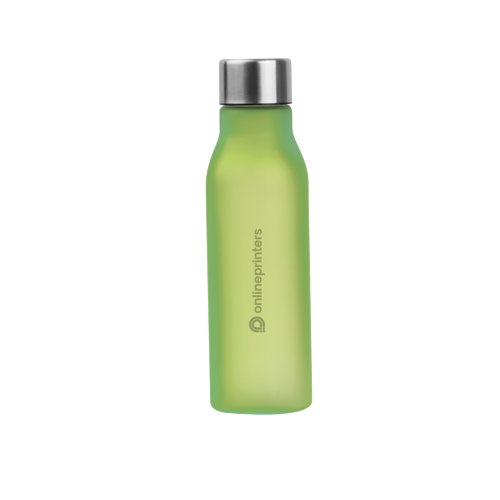 Bottiglia d'acqua in plastica verde con tappo a vite.