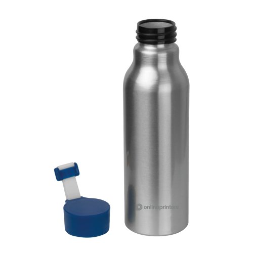 Borraccia blu in alluminio con tappo a vite.