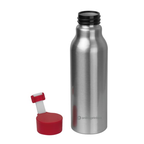 Borraccia in alluminio rossa con tappo a vite.