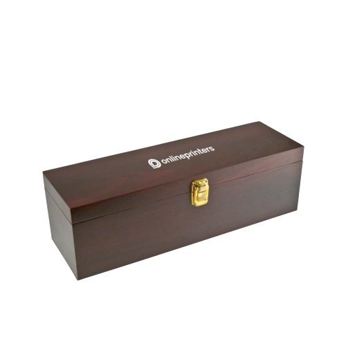Scatola in legno marrone con chiusura.