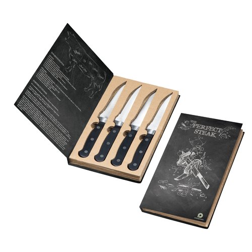 Set di coltelli da bistecca neri in acciaio inossidabile, 4 pezzi.