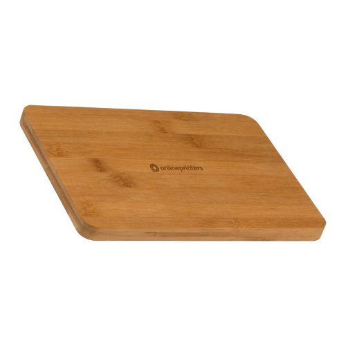 Tavola in bamb beige con bordi arrotondati.