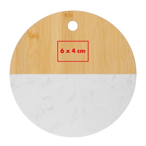 Tagliere in legno chiaro, rotondo con foro per appenderlo.
