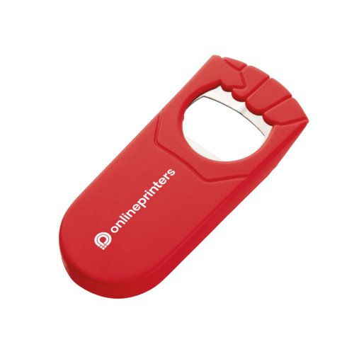 Apribottiglie rosso con effetto leva.