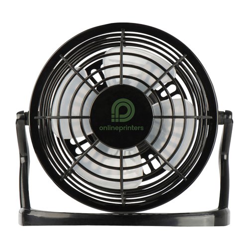 Ventilatore da tavolo nero con inclinazione regolabile.