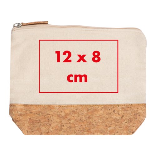 Beauty case chiaro in cotone con base in sughero e cerniera.