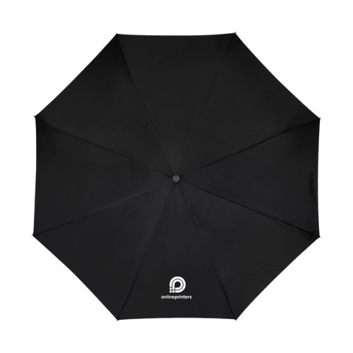 Ombrello nero con fodero e meccanismo di apertura manuale.