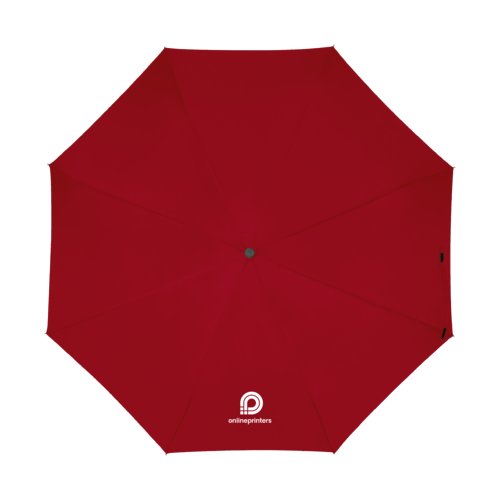 Ombrello rosso con meccanismo di apertura manuale.