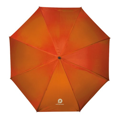 Ombrello arancione con meccanismo di apertura automatico.