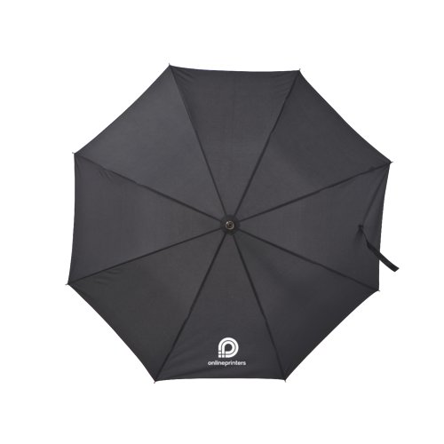 Ombrello nero automatico con copertura e manico.