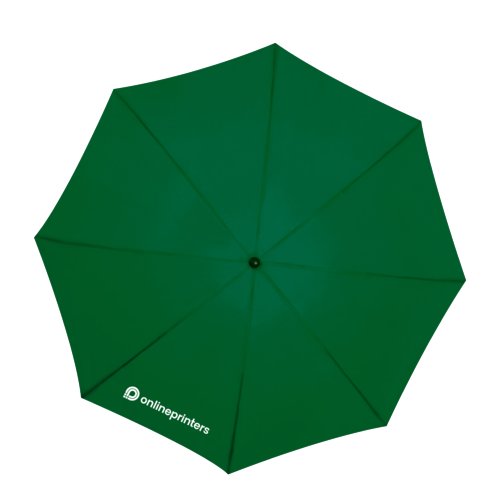 Ombrello in tessuto verde scuro di grande diametro.