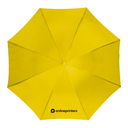Ombrello automatico giallo con fodero e manico.