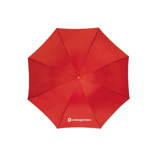 Ombrello automatico rosso con cinturino.