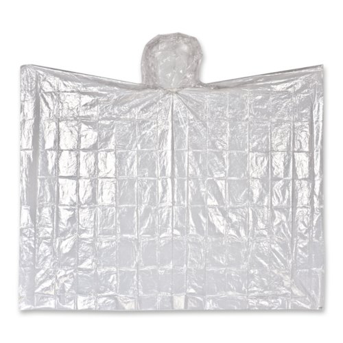 Poncho in plastica trasparente con cappuccio.
