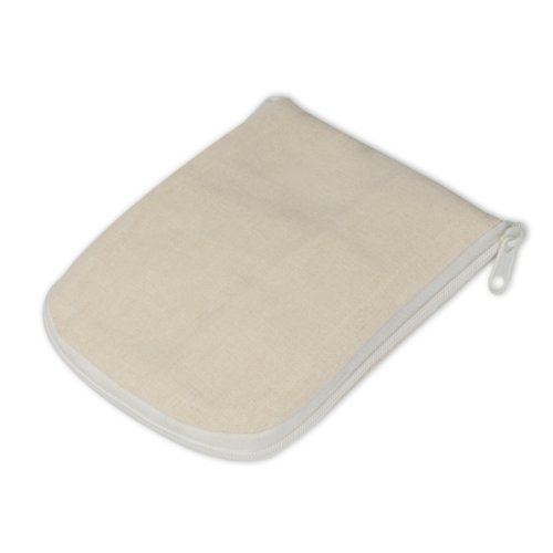Borsa in tessuto beige con cerniera.