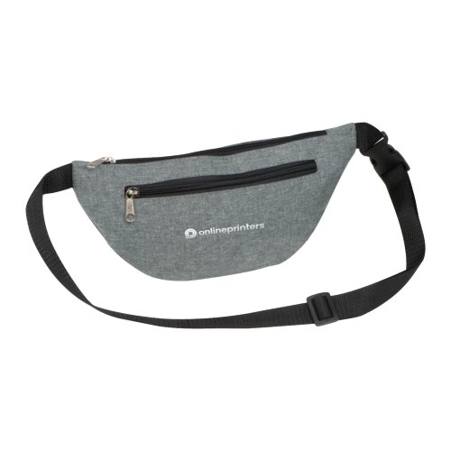 Marsupio grigio con cinturino regolabile e chiusura a zip.
