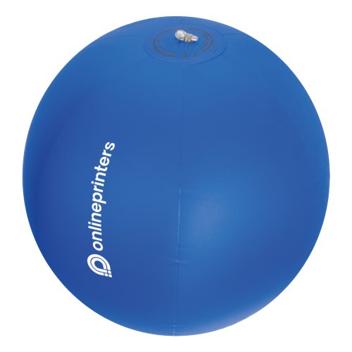 Palla da spiaggia blu in plastica con valvola gonfiabile.