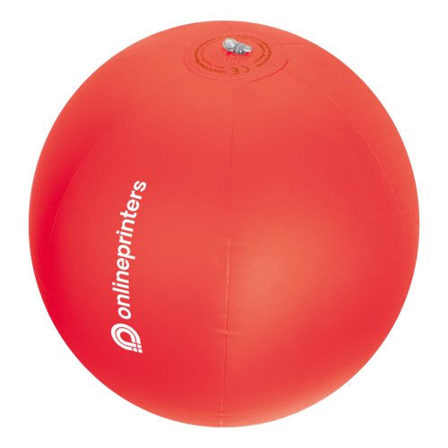 Palla da spiaggia rossa in plastica con valvola gonfiabile.