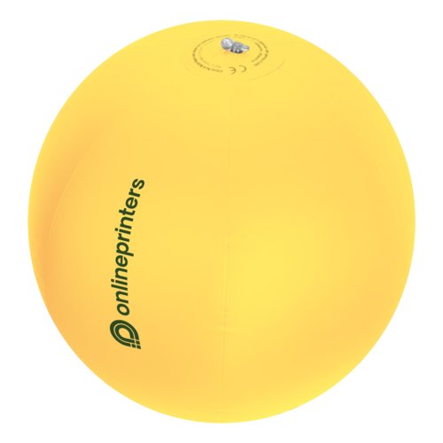 Palla da spiaggia in plastica gialla con valvola gonfiabile.