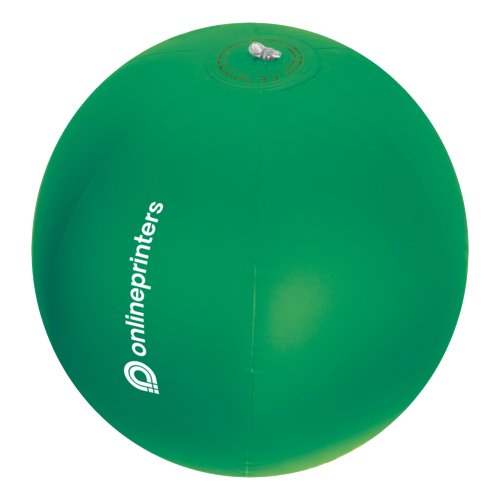 Palla da spiaggia in plastica verde con valvola gonfiabile.
