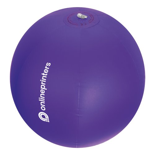 Pallone da spiaggia in plastica viola con valvola gonfiabile.