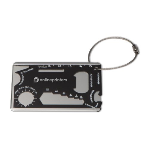 Etichetta per bagagli in alluminio con cavo metallico.