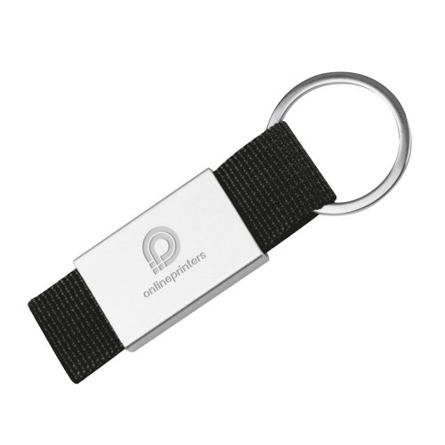 Portachiavi nero con anello in metallo.