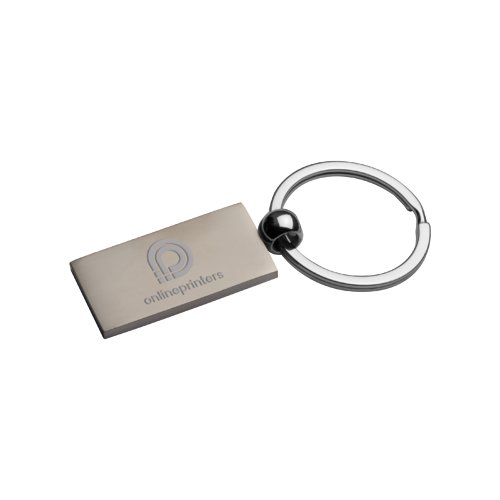 Portachiavi in metallo, rettangolare con anello metallico.