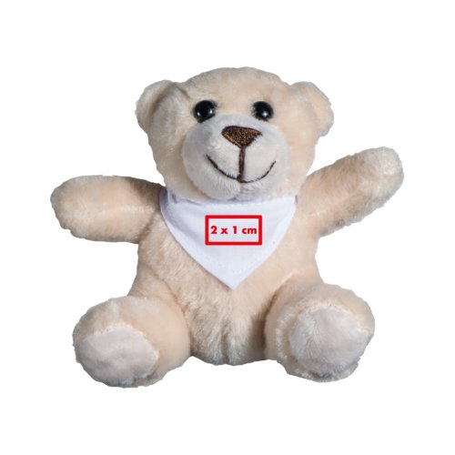 Orsacchiotto di peluche beige con fazzoletto per neonati.
