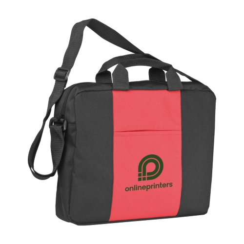 Borsa a tracolla rossa in tessuto con maniglie e tracolla regolabile.