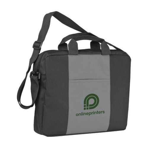Borsa a tracolla grigia in materiale resistente con manici e tracolla regolabile.