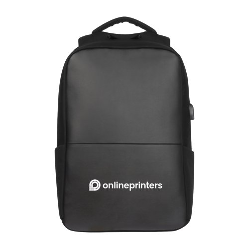 Zaino nero in poliestere con porta USB.