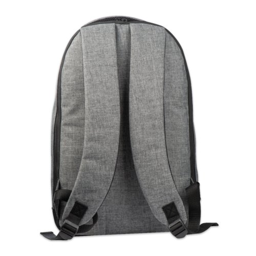 Zaino in tessuto grigio con zip e spallacci regolabili.