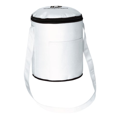 Borsa frigo bianca con cerniera e tracolla.