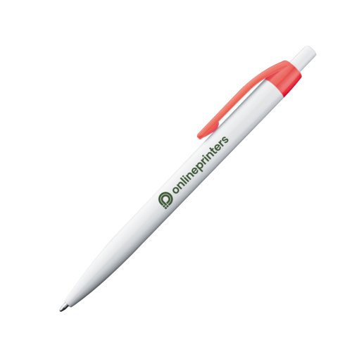 Penna a sfera in plastica rossa con clip e pulsante.