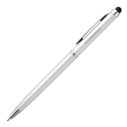Penna a sfera bianca con funzione touch e clip.
