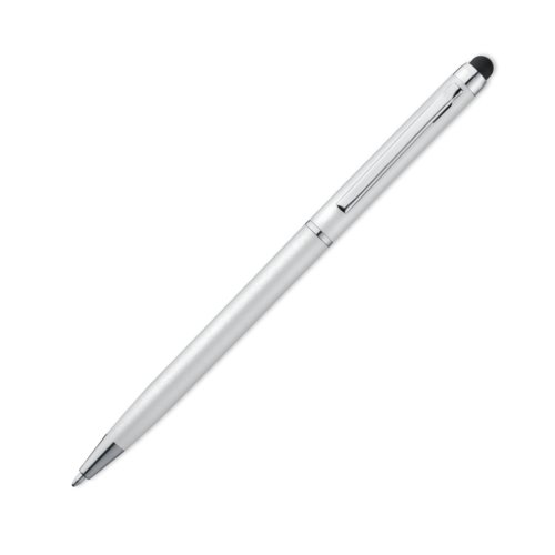 Penna a sfera bianca in metallo con funzione touch e clip.