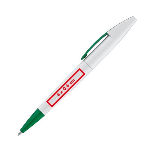 Penna a sfera in plastica a rotazione con clip.