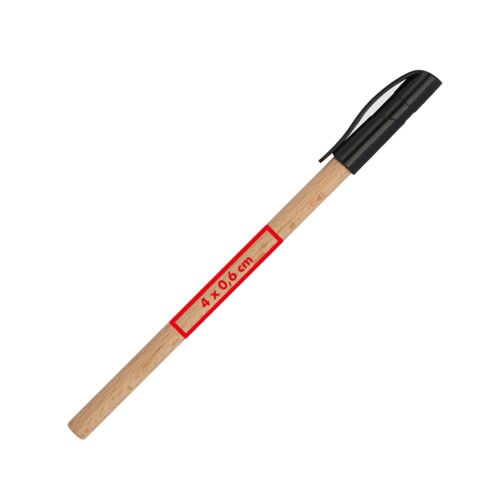 Penna a sfera in legno con clip e meccanismo a pressione.