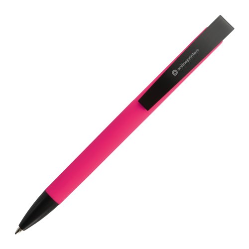 Penna a sfera in plastica rosa con clip.