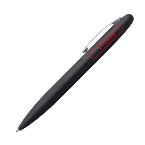 Penna a sfera a rotazione in metallo nero con clip.