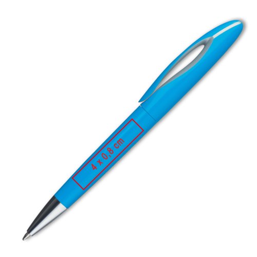Penna a sfera blu in plastica con clip.