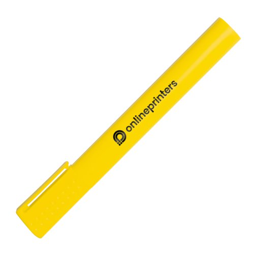 Evidenziatore giallo in plastica con cappuccio.