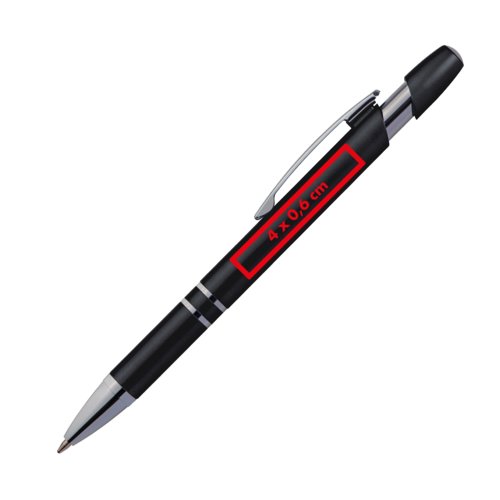 Penne a sfera in metallo nero con clip e pulsante.