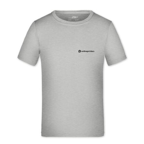 T-shirt da bambino in poliestere grigio m�lange con maniche corte.