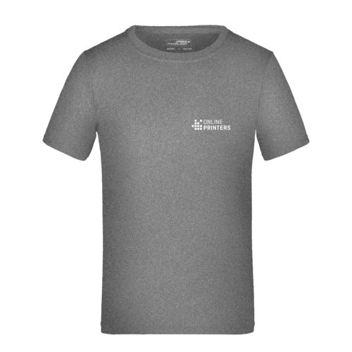 T-shirt in poliestere mlange grigio scuro per bambini con maniche corte.
